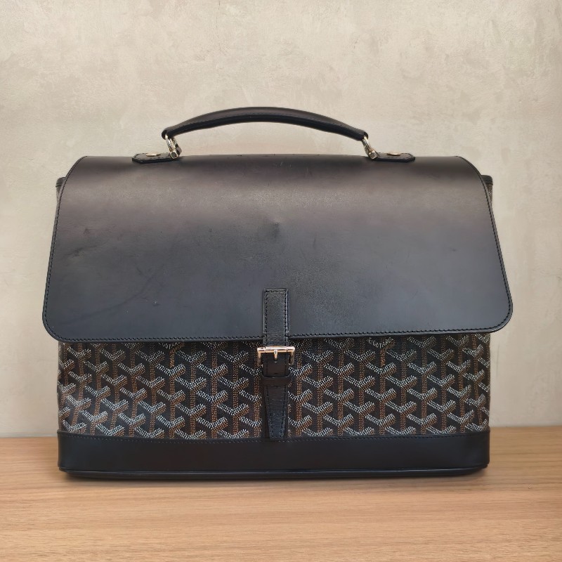Goyard Citadin公文包 經典黑色拼皮 電腦公事包 底長38cm.-0