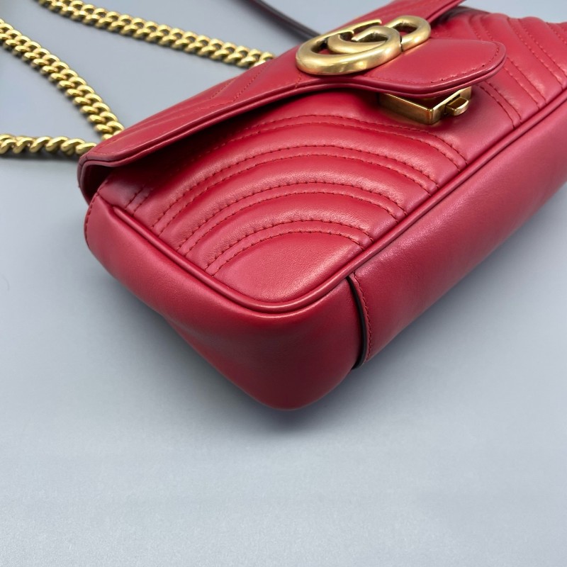 Gucci古馳 馬蒙22Marmont 紅色金扣 肩背包斜背包-4