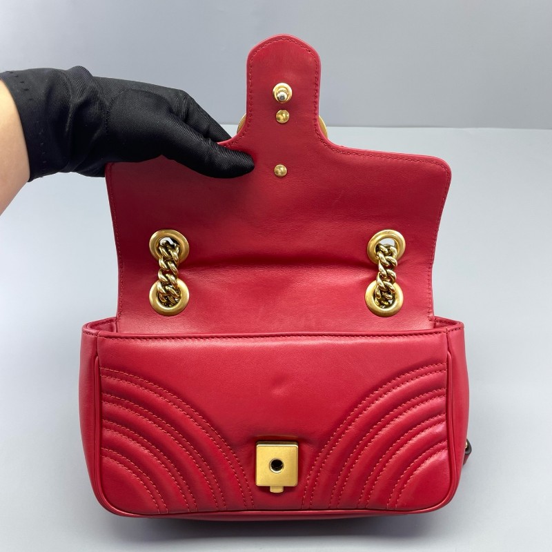 Gucci古馳 馬蒙22Marmont 紅色金扣 肩背包斜背包-9