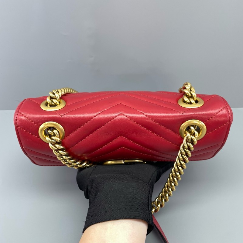 Gucci古馳 馬蒙22Marmont 紅色金扣 肩背包斜背包-16