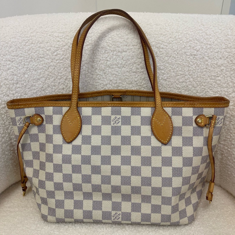 LV路易威登小號白色棋盤格 Neverfull PM植鞣革,-0