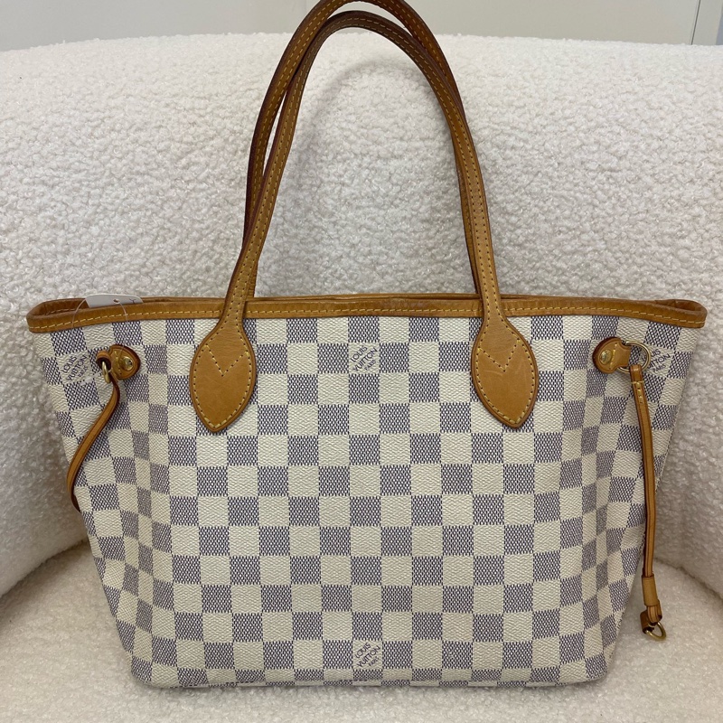 LV路易威登小號白色棋盤格 Neverfull PM植鞣革,-1