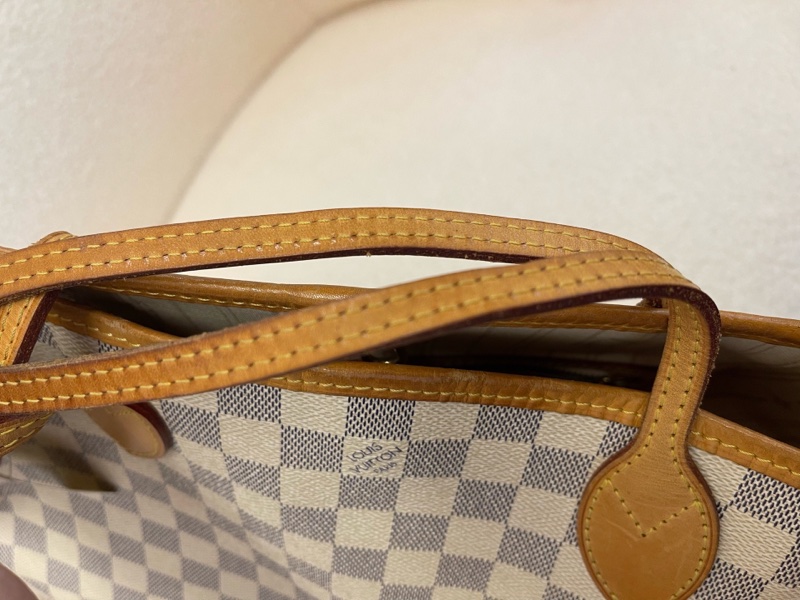 LV路易威登小號白色棋盤格 Neverfull PM植鞣革,-8