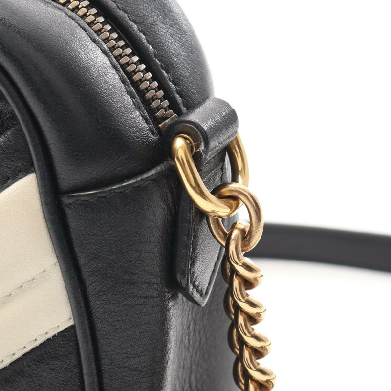 GUCCI GG Marmont 鏈條單肩包 447632 皮革 黑色 白色 二手斜背包-7