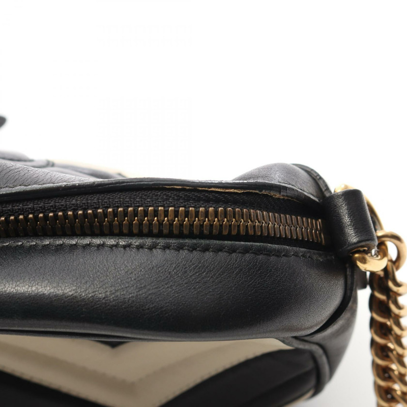 GUCCI GG Marmont 鏈條單肩包 447632 皮革 黑色 白色 二手斜背包-10