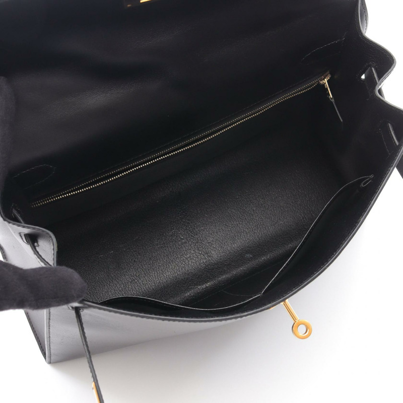 HERMES Kelly 32 單肩包 手提包 盒子 小牛皮 黑色 二手 女款 C GHW-2