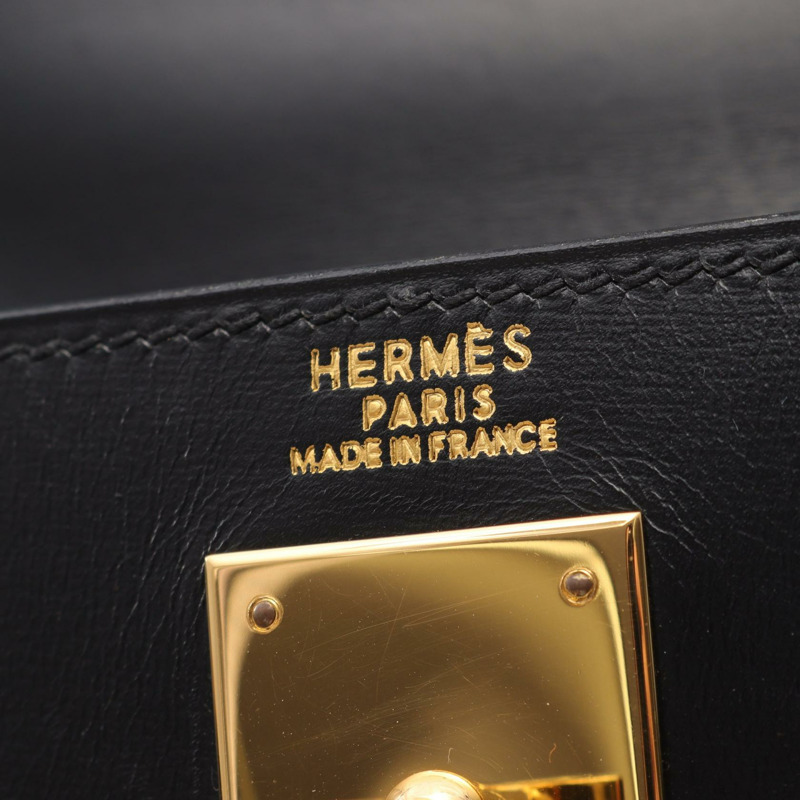 HERMES Kelly 32 單肩包 手提包 盒子 小牛皮 黑色 二手 女款 C GHW-3