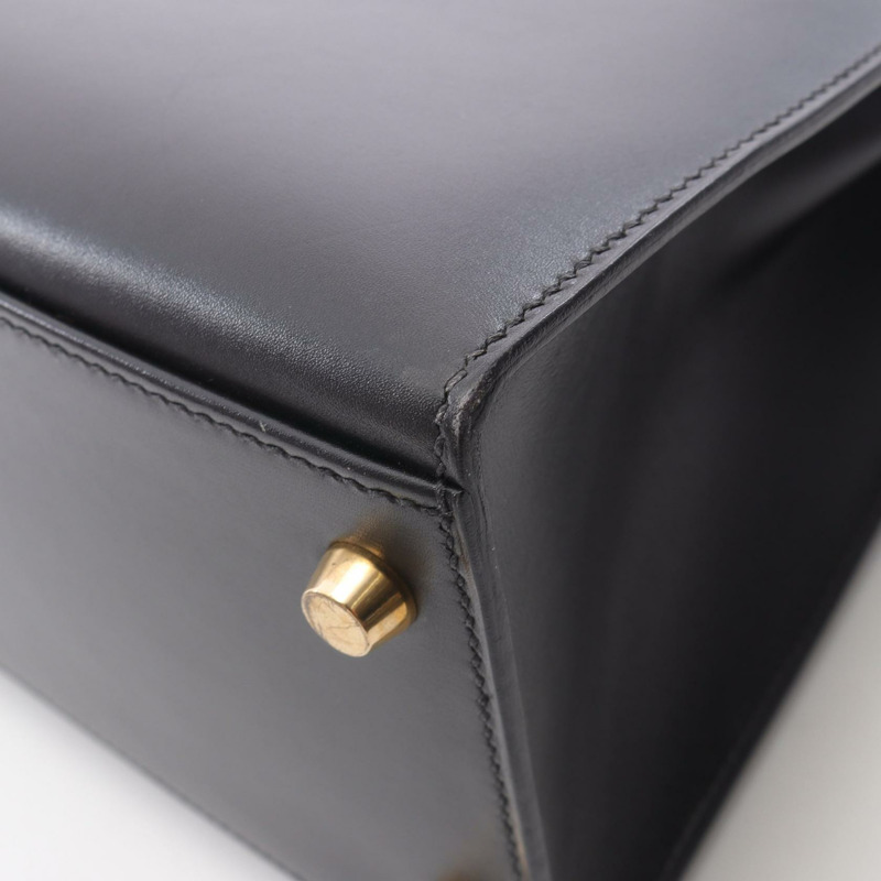 HERMES Kelly 32 單肩包 手提包 盒子 小牛皮 黑色 二手 女款 C GHW-7