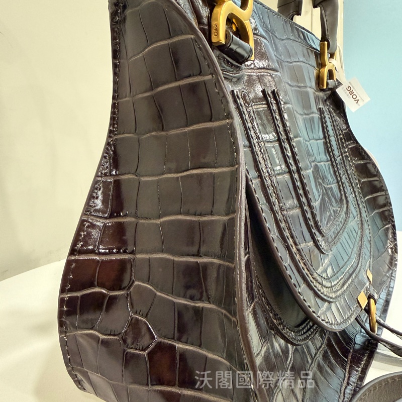 CHLOE鱷魚壓紋牛皮革馬鞍包-17