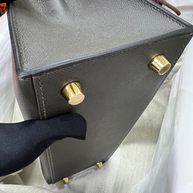 未使用品Hermes Kelly 25 石墨灰 金扣 Madame皮 Z刻 大全套-6