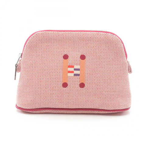 HERMES Bolide Crazy H 手拿包 帆布 皮革 粉紅色 橘色 Framboise 二手 女款 SHW