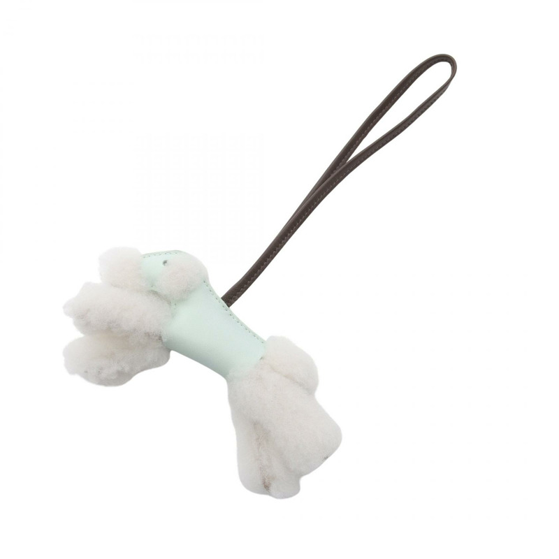 HERMES Buddy Bag charm Agneau milo Mouton 皮革 綠色 棕色 本色 二手 女款 W-0