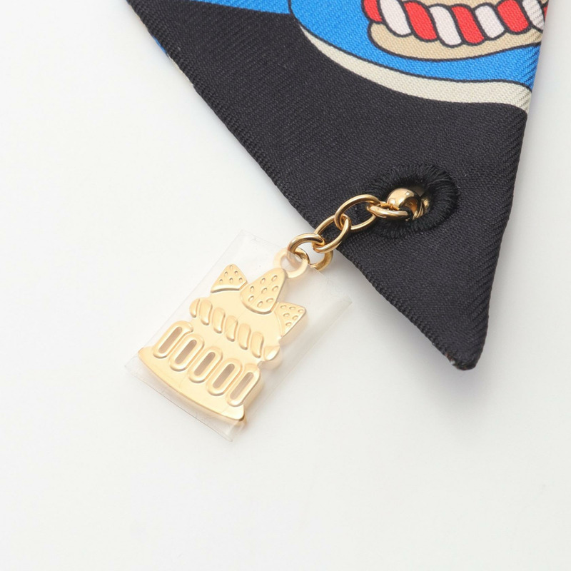 HERMES Twilly Charm Patisserie Francaise 圍巾 絲綢 黑色 多色 二手 女士-4