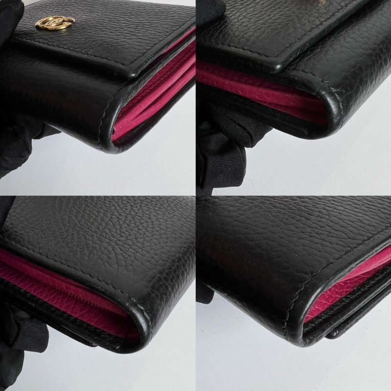 GUCCI 598587 黑金拚粉紅Marmont對開釦式中夾-8