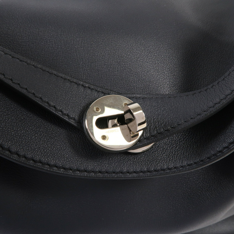 HERMES Swift皮革Lindy 30銀扣肩背袋Bleu Nuit-7