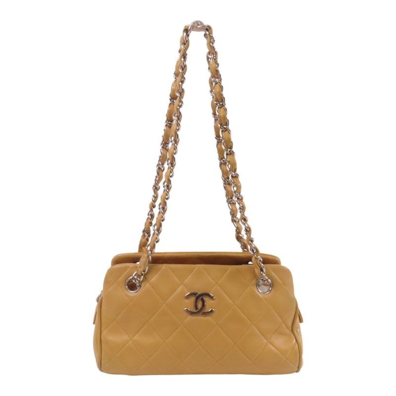 CHANEL 牛皮皮革Chain Shoulder銀扣鏈帶肩背袋-0