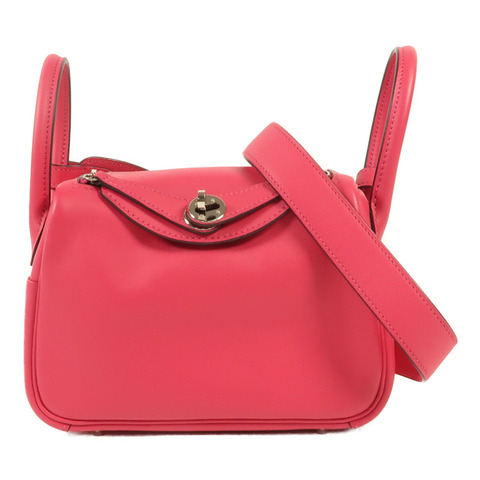 HERMES Swift皮革Mini Lindy銀扣手挽肩背兩用袋Rose Mexico