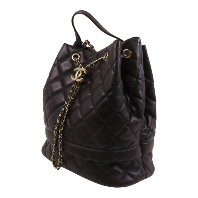 CHANEL 牛皮皮革Bucket Bag金扣鏈帶手挽肩背兩用袋-2