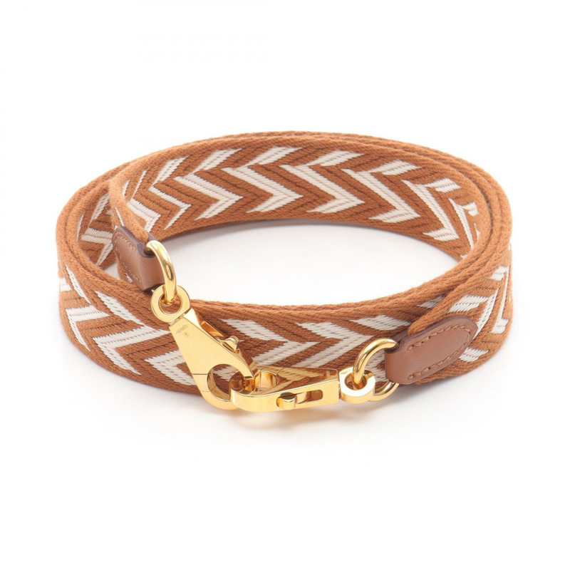 HERMES Bandouliere Sangle Zigzag 肩帶 帆布 Swift 皮革 棕色 白色-0