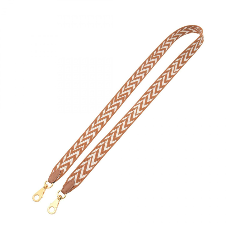 HERMES Bandouliere Sangle Zigzag 肩帶 帆布 Swift 皮革 棕色 白色-1
