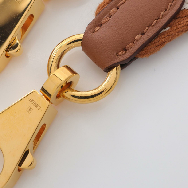 HERMES Bandouliere Sangle Zigzag 肩帶 帆布 Swift 皮革 棕色 白色-6