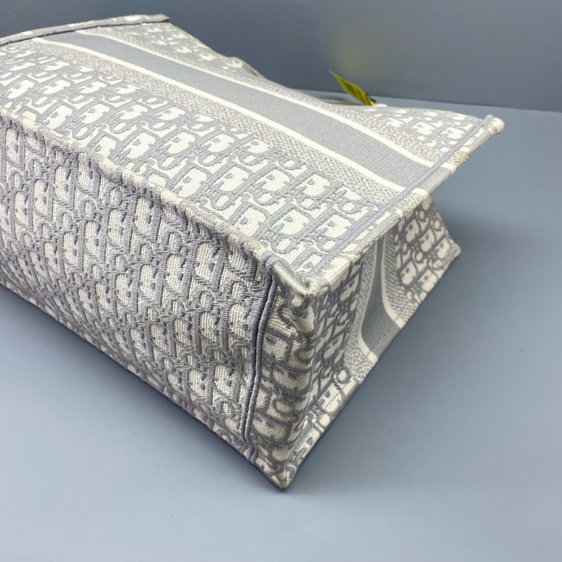 Dior迪奧 Booktote 托特包刺繡托特包灰色 中號 手提包-8
