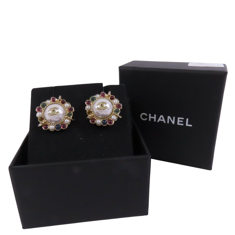 CHANEL 金屬/仿珍珠/水鑽Earrings銀扣耳環-9