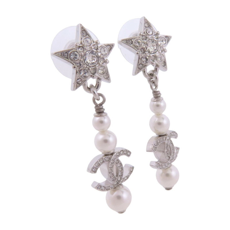 CHANEL 金屬/仿珍珠/水鑽Earrings銀扣耳環-2