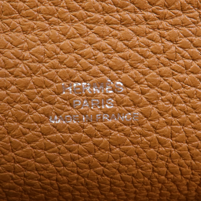 HERMES Togo皮革Videpoches銀扣肩背袋Gold-11