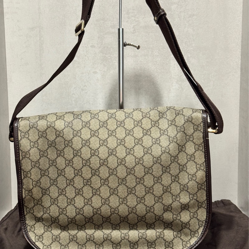 Gucci 專櫃正品 201732 PVC 雙釦 側背包 斜背包 書包 郵差包-6