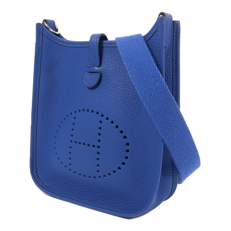 HERMES Clemence皮革Evelyne TPM銀扣肩背袋Bleu France-2