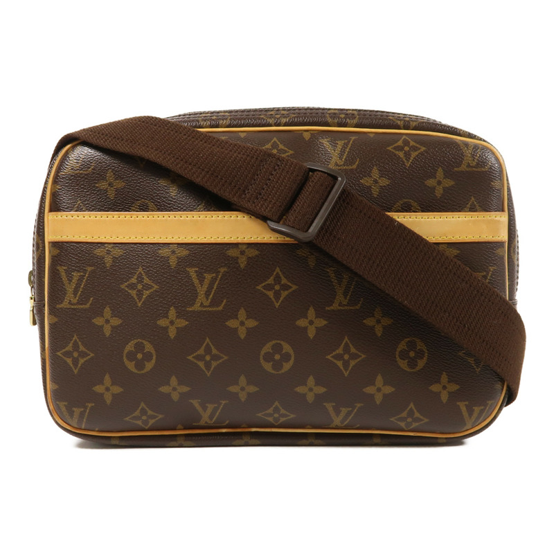 LOUIS VUITTON Monogram Reporter PM金扣肩背袋棕色-0