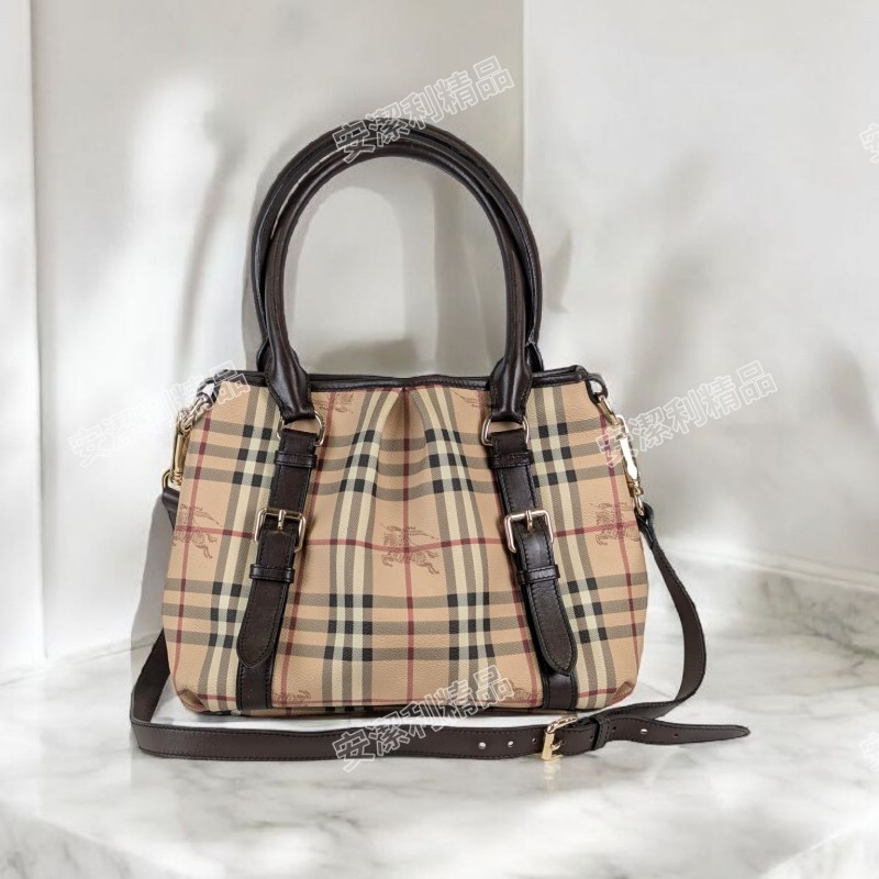 莉亞精品♡Burberry 經典戰馬格紋托特包 二手美包-0