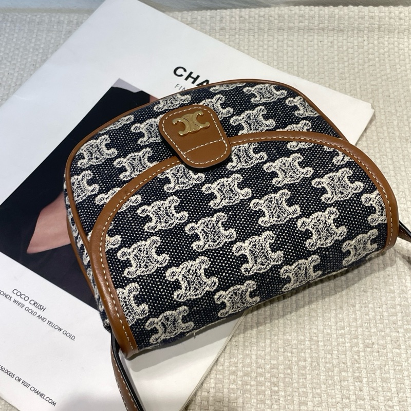 Celine mini海軍藍刺繡馬鞍斜挎包 約底長14*高12-3