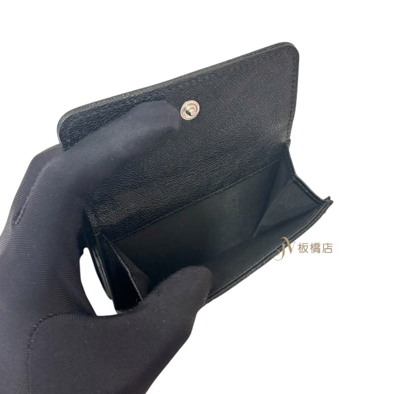 CHANEL 黑銀荔枝皮BOY三折零錢短夾-5