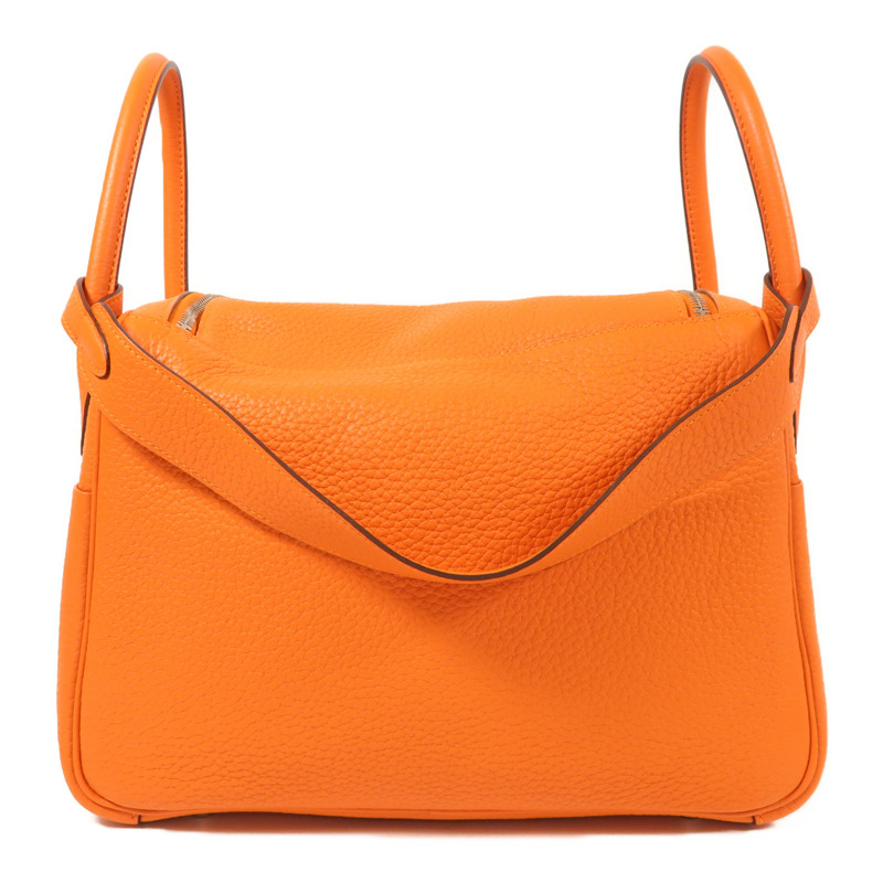 HERMES Clemence皮革Lindy 30銀扣手挽肩背兩用袋Orange-1