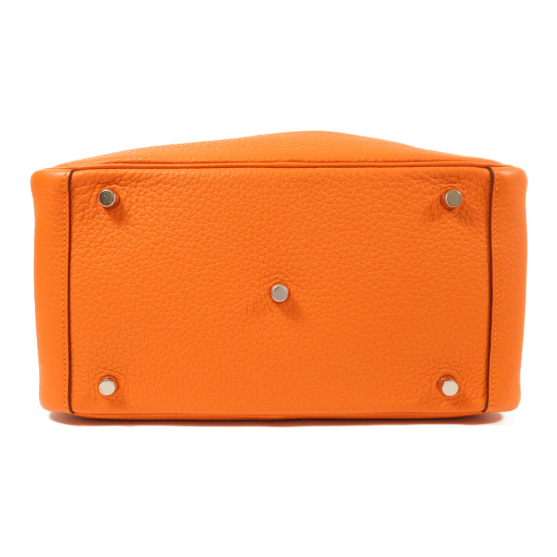 HERMES Clemence皮革Lindy 30銀扣手挽肩背兩用袋Orange-3