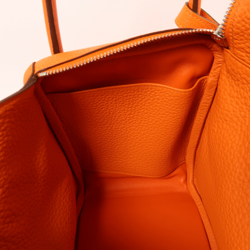 HERMES Clemence皮革Lindy 30銀扣手挽肩背兩用袋Orange-6