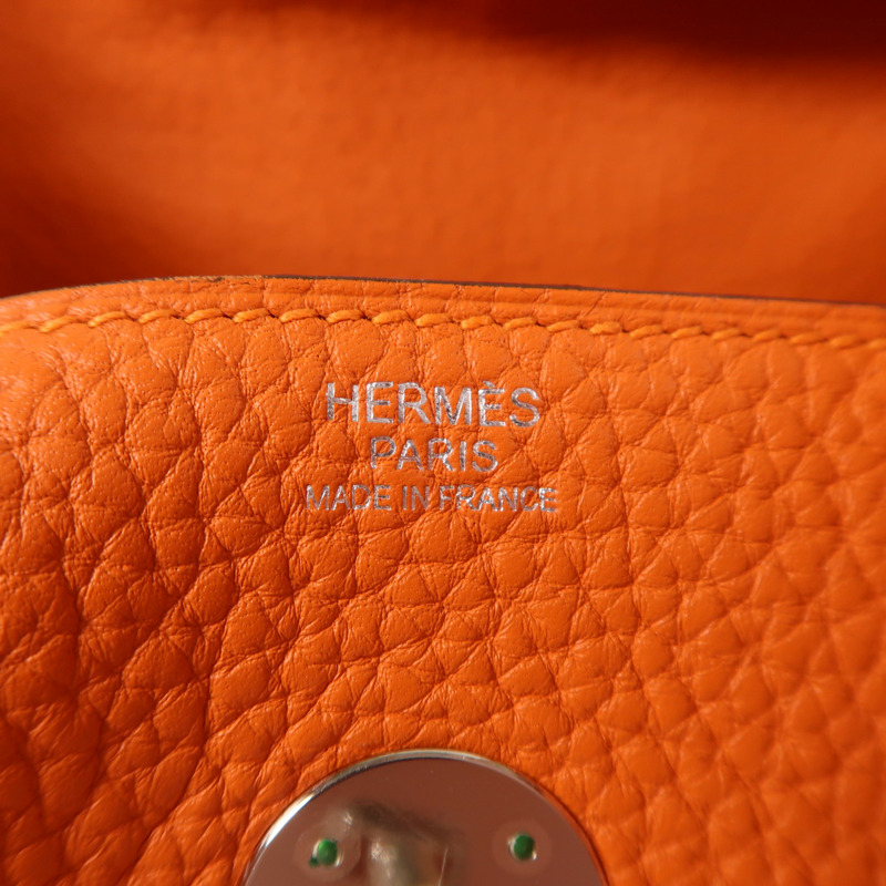 HERMES Clemence皮革Lindy 30銀扣手挽肩背兩用袋Orange-7