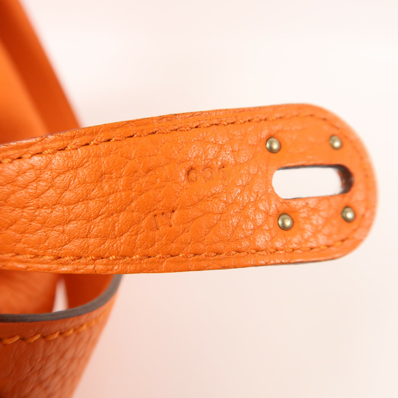 HERMES Clemence皮革Lindy 30銀扣手挽肩背兩用袋Orange-8