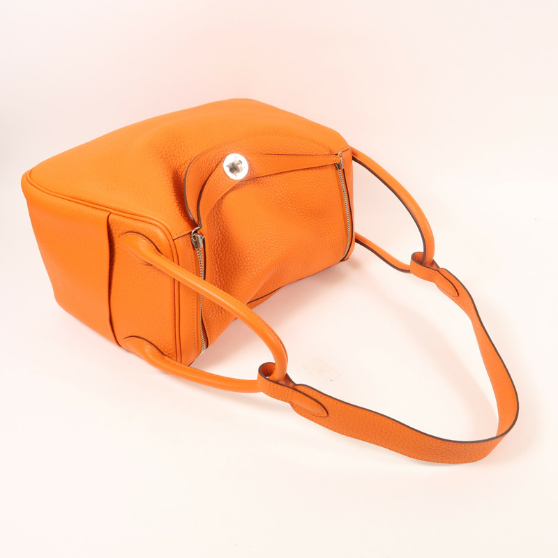 HERMES Clemence皮革Lindy 30銀扣手挽肩背兩用袋Orange-9