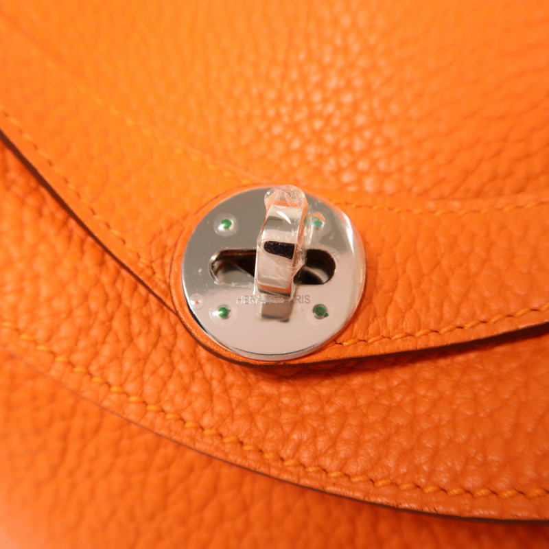HERMES Clemence皮革Lindy 30銀扣手挽肩背兩用袋Orange-10