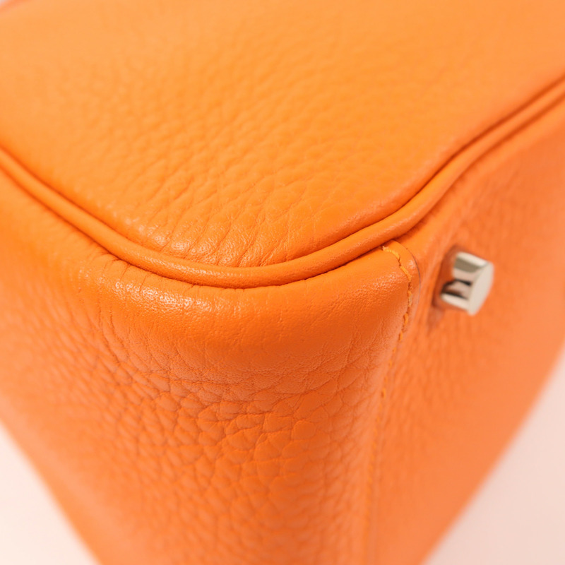 HERMES Clemence皮革Lindy 30銀扣手挽肩背兩用袋Orange-12