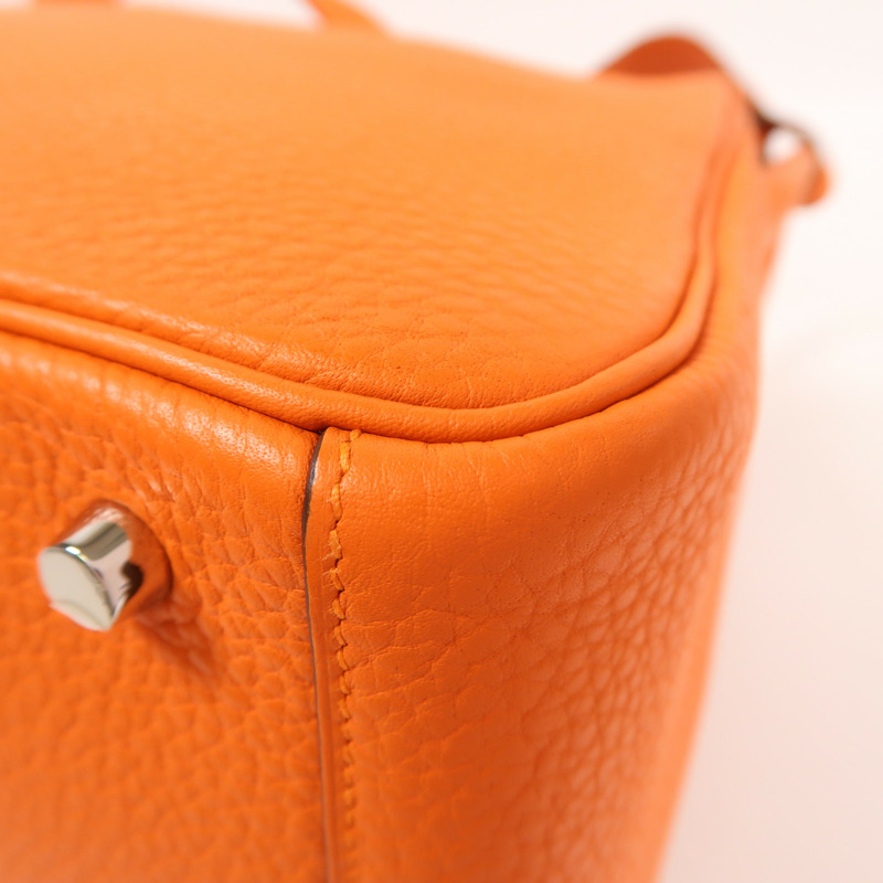 HERMES Clemence皮革Lindy 30銀扣手挽肩背兩用袋Orange-13