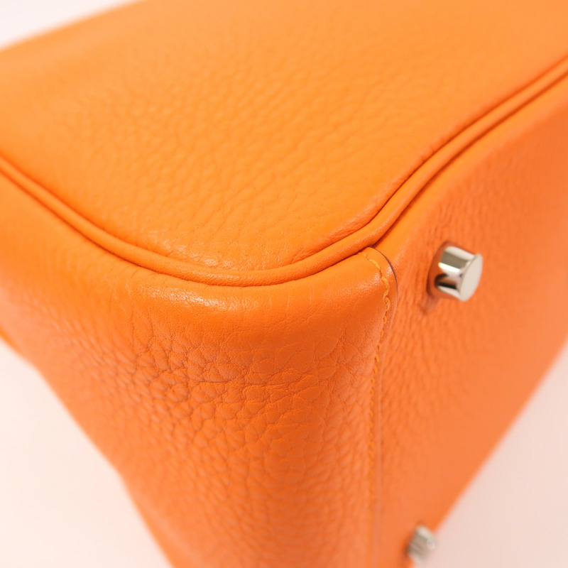 HERMES Clemence皮革Lindy 30銀扣手挽肩背兩用袋Orange-14