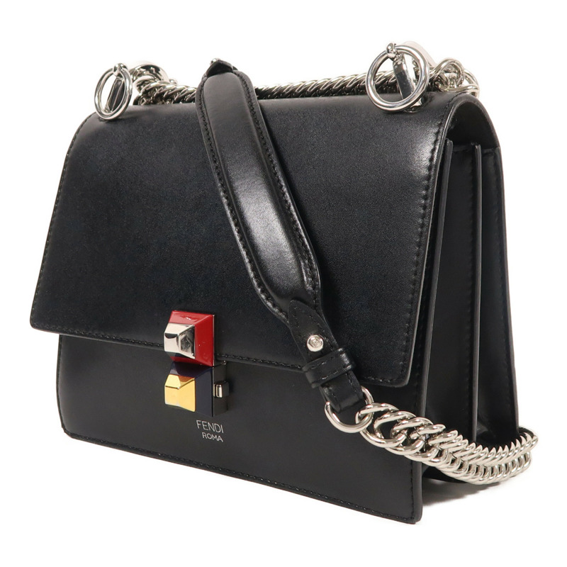 FENDI 牛皮皮革Chain Shoulder銀扣鏈帶肩背袋-2