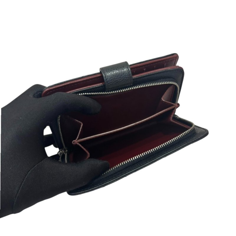 CHANEL 黑銀釦式CF荔枝皮對開零錢中夾-8