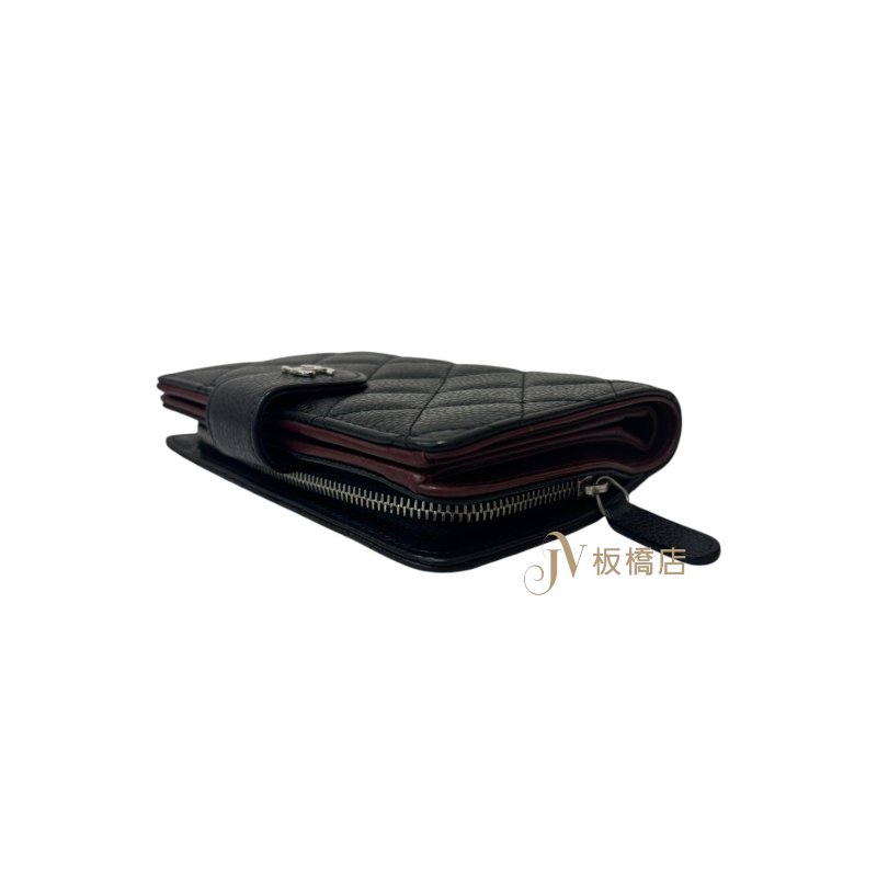 CHANEL 黑銀釦式CF荔枝皮對開零錢中夾-9