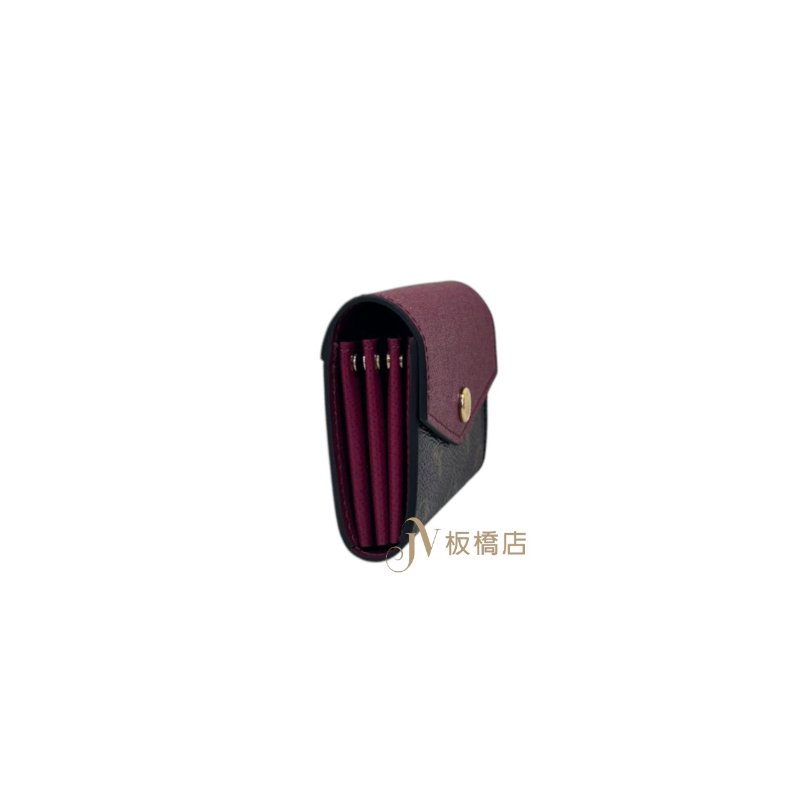 LV 紅牛皮拚原花信封釦式風琴短夾-2