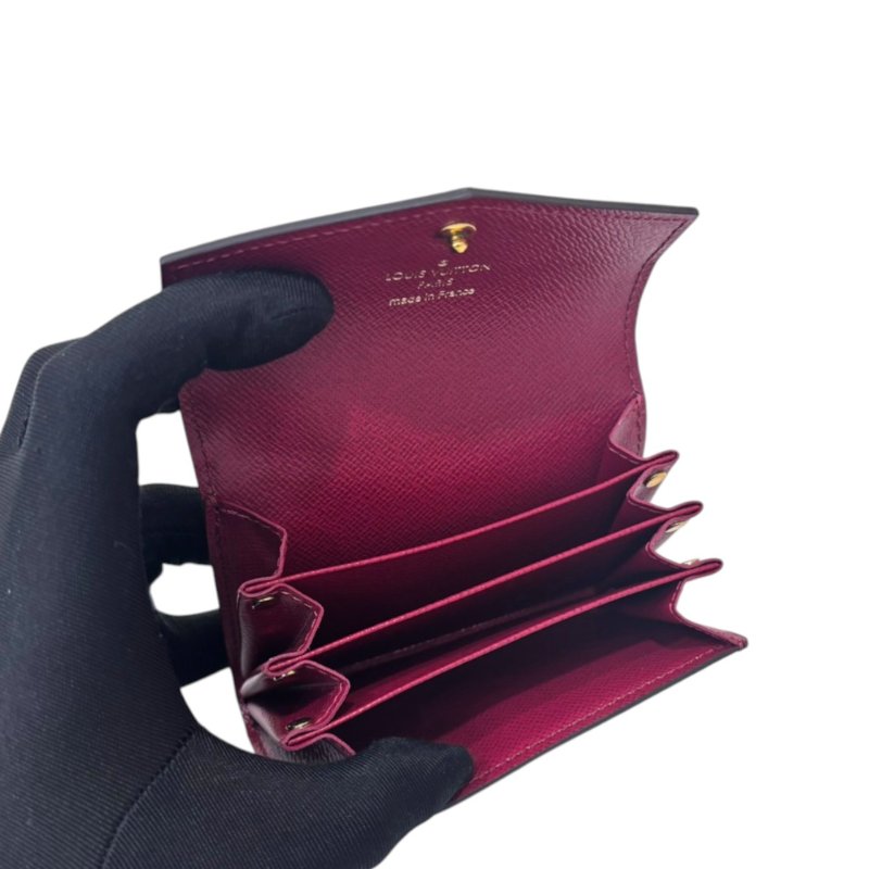 LV 紅牛皮拚原花信封釦式風琴短夾-5
